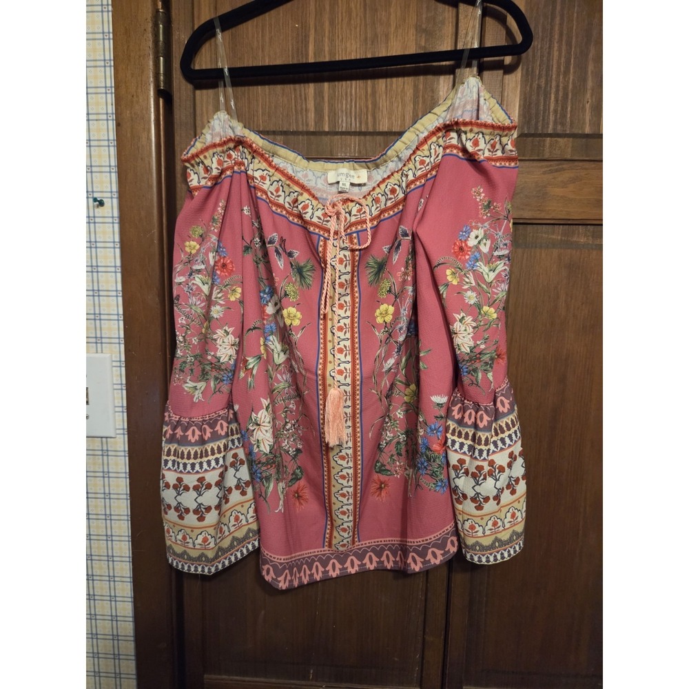 Umgee Women's NWT 1X Pink Multi Color Flowers Off Shoulder Flare Mexican Resort